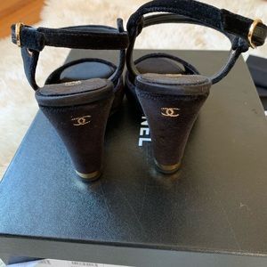 BRAND NEW in BOX Chanel black velvet wedge sandal
